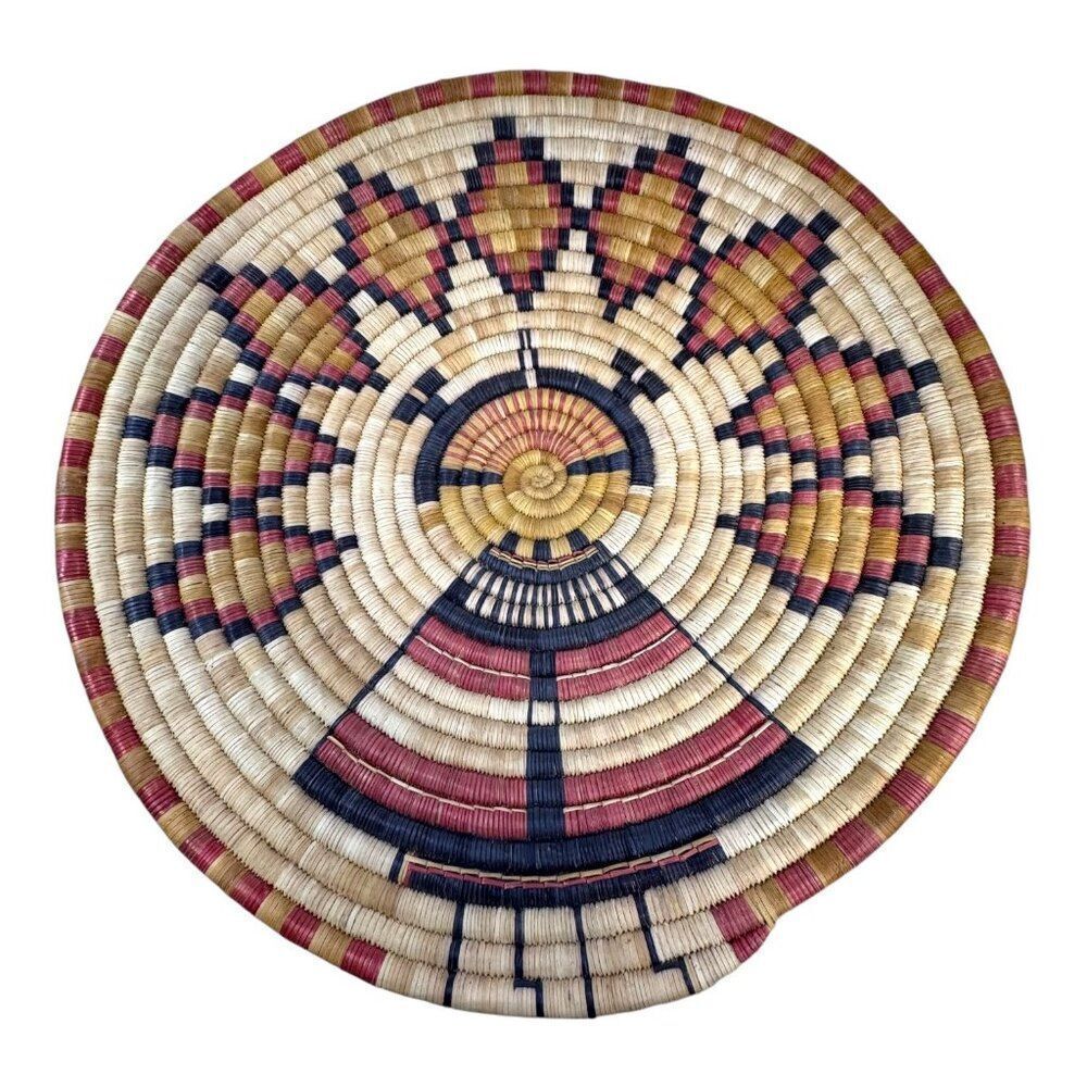 Vintage Museum Handwoven Hopi Coil Plaque Basket Corn Maiden Katsina Mana 1982